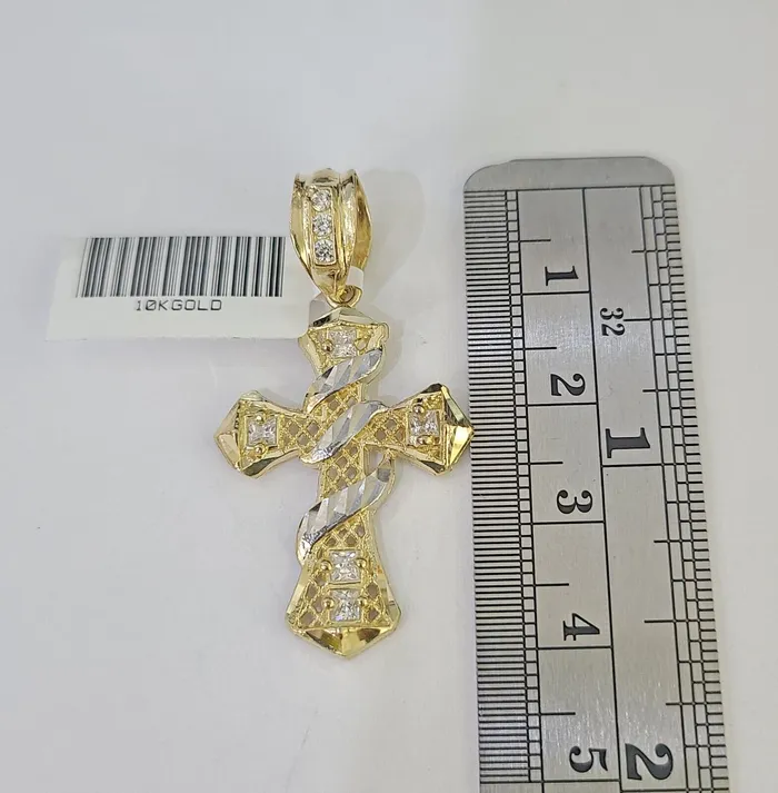 Charm Necklaces Gold and Diamond 10K Gold Franco Chain Cross Charm Length 1826 inches 2mm REAL Yellow