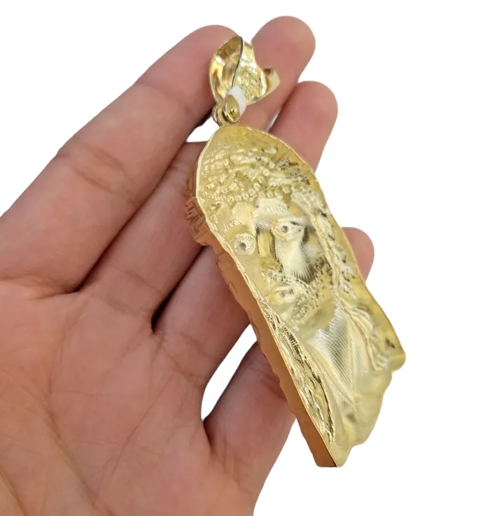Charm Necklaces Gold and Diamond Real 10K Yellow Gold Jesus Pendent Charm 3 Inch 10kt Jesus Head