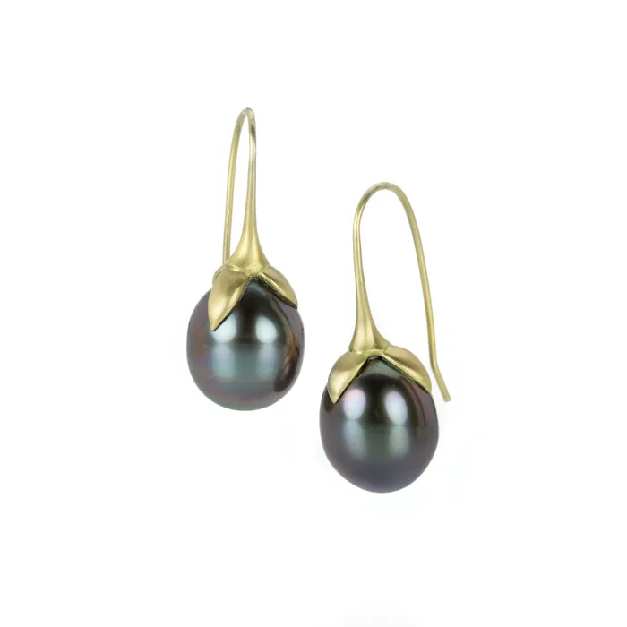 Gabriella Kiss Black Tahitian Pearl Eggplant Earrings Earrings