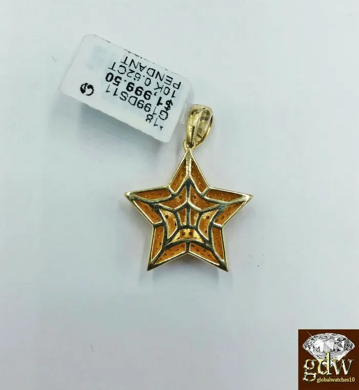 Gold and Diamond Charm Necklaces 10k Yellow Gold Real Diamond Star Emoji Charm 20Inch Miami Cuban Chain