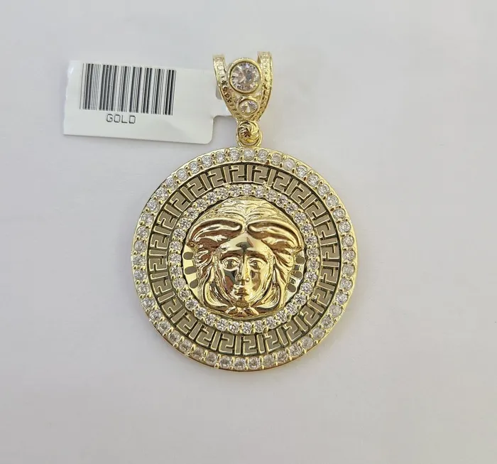 Gold and Diamond Charm Necklaces Real 10k Yellow Gold Head Charm Pendant 2 Inches Round New Charm Circular 10kt