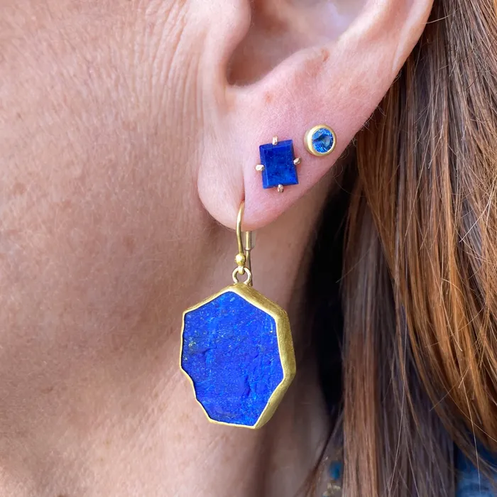 Large Rough Cut Lapis Polygon Earrings Petra Class Earrings Large Rough Cut Lapis Polygon Earrings Petra Class Earrings