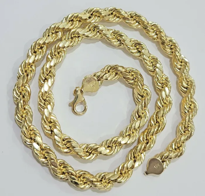 Real 10k Gold Nugget Jesus Crucifix Cross Pendent Charm with 26 Inch Rope Chain Gold and Diamond Charm Necklaces