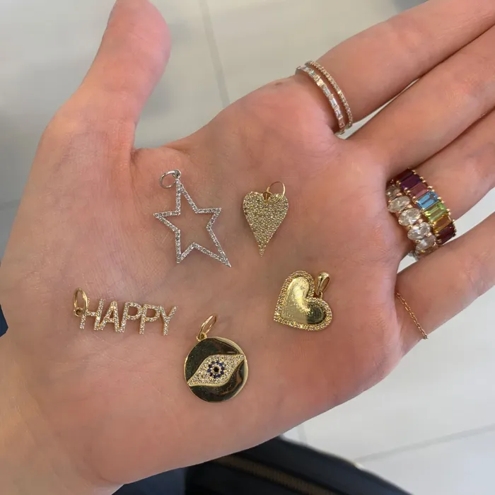 Alev Collection Charm Necklaces Heart Pave Plate Charm