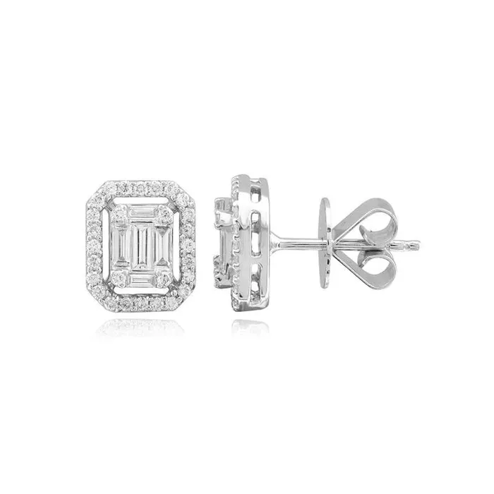 Alev Collection Earrings Illusion and Pave Emerald Cut Earrings