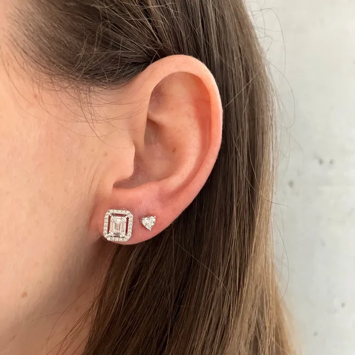 Alev Collection Earrings Illusion and Pave Emerald Cut Earrings