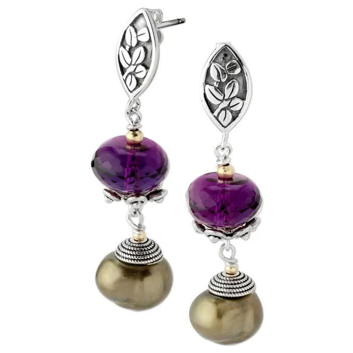 Amethyst and Green Pearl Earrings343117 Elisa Ilana Earrings