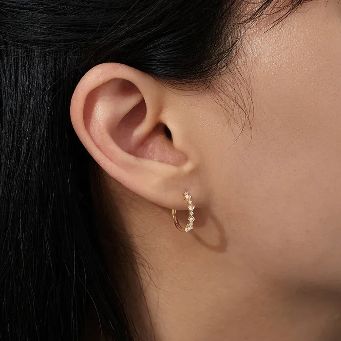 Aurelie Gi Earrings Audrey Rose Cut White Sapphire Single Huggie Hoop Aurelie Gi Earrings Audrey Rose Cut White Sapphire Single Huggie Hoop