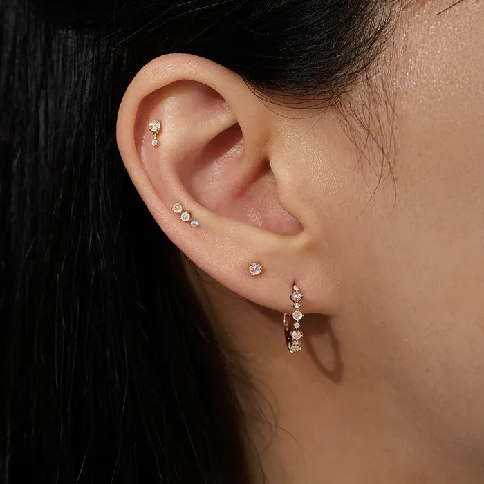 Aurelie Gi Earrings Audrey Rose Cut White Sapphire Single Huggie Hoop Aurelie Gi Earrings Audrey Rose Cut White Sapphire Single Huggie Hoop