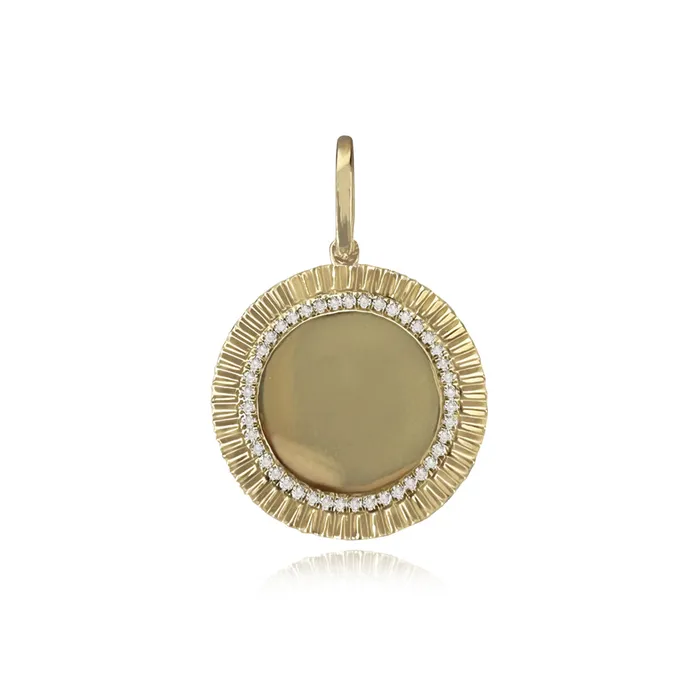 Charm Necklaces Alev Collection Fluted Pave Outline Round Charm