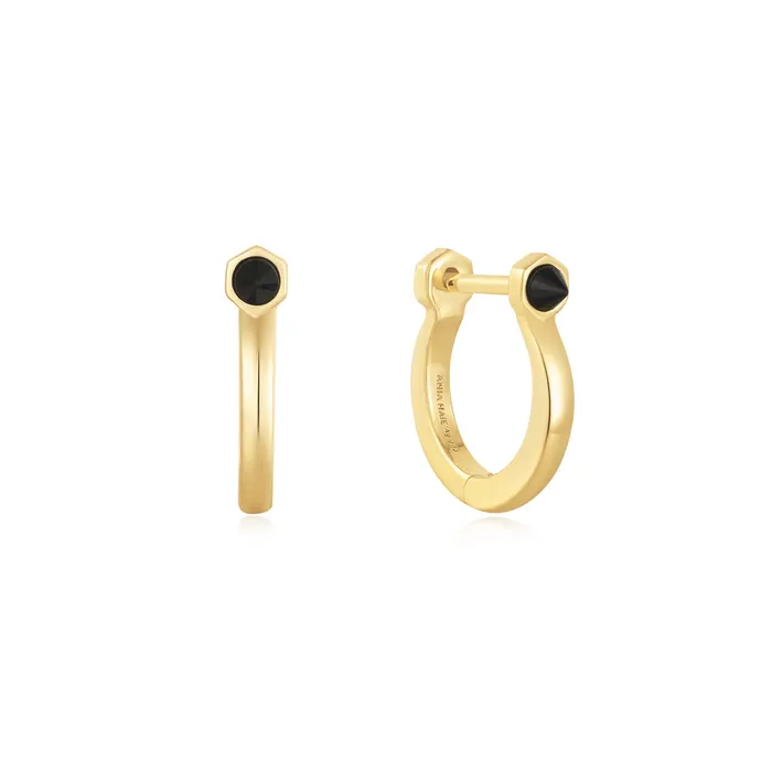Earrings Ania Haie Polished Punk Gold Black Agate Huggie Hoop Earrings