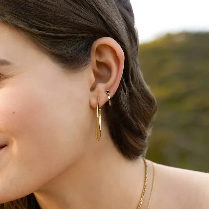 Earrings Ania Haie Polished Punk Gold Black Agate Huggie Hoop Earrings
