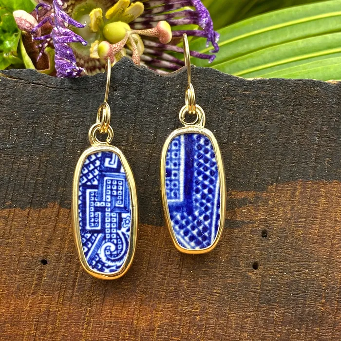 Earrings Crucian Gold Maze Motif 14k Gold Earrings