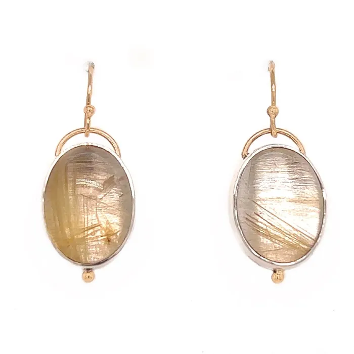 Earrings Emily Amey Jewelry Sterling Silver Rutilated Quartz earrings with gold beads Earrings Emily Amey Jewelry Sterling Silver Rutilated Quartz earrings with gold beads