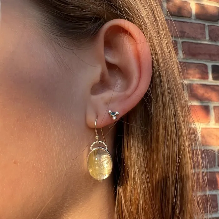 Earrings Emily Amey Jewelry Sterling Silver Rutilated Quartz earrings with gold beads