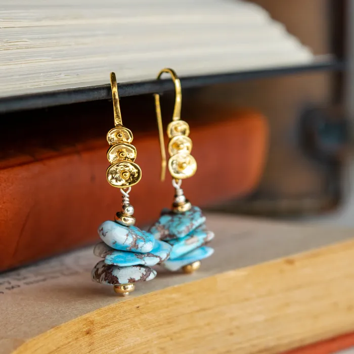 Elisa Ilana Earrings Golden Hill Turquoise 22KT Gold Vermeil Earrings