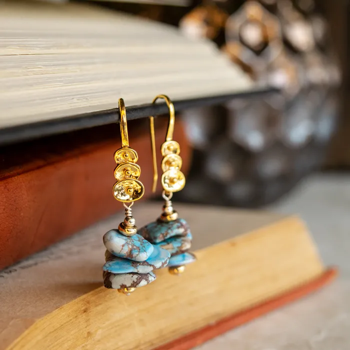 Elisa Ilana Earrings Golden Hill Turquoise 22KT Gold Vermeil Earrings