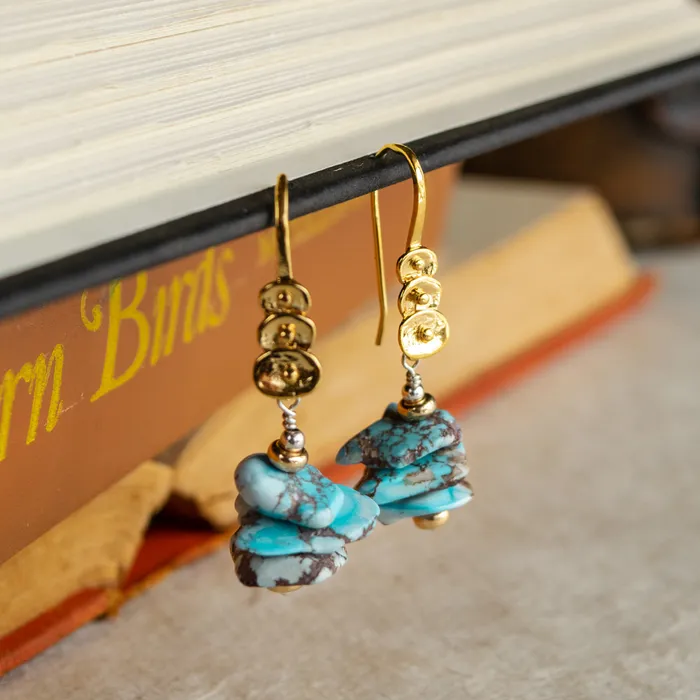Elisa Ilana Earrings Golden Hill Turquoise 22KT Gold Vermeil Earrings