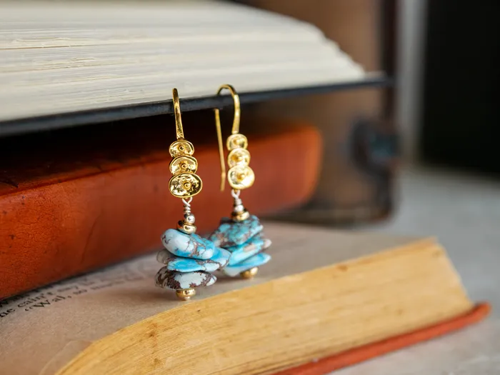 Elisa Ilana Earrings Golden Hill Turquoise 22KT Gold Vermeil Earrings