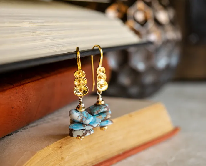 Elisa Ilana Earrings Golden Hill Turquoise 22KT Gold Vermeil Earrings
