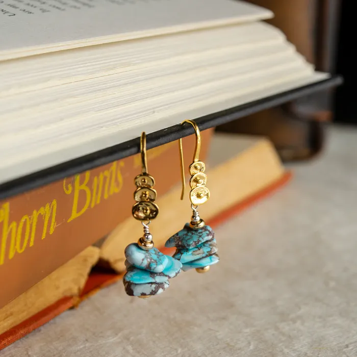 Elisa Ilana Earrings Golden Hill Turquoise 22KT Gold Vermeil Earrings