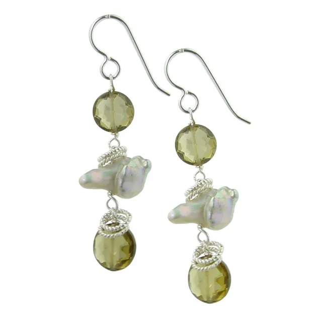 Elisa Ilana Earrings Olive Green Quartz Keshi Pearl Earrings204279