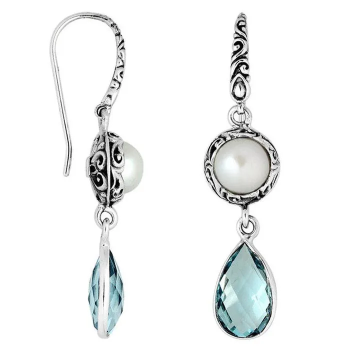 Elisa Ilana Earrings Pearl Blue Topaz Quartz Earrings