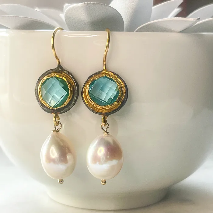 Elisa Ilana Pearl Colored Stone Earrings Earrings