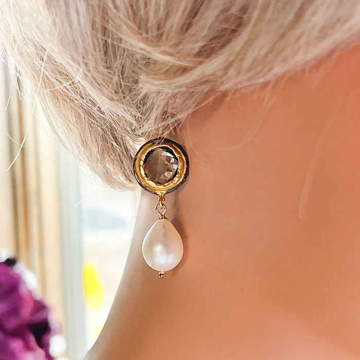 Elisa Ilana Pearl Colored Stone Earrings Earrings Elisa Ilana Pearl Colored Stone Earrings Earrings