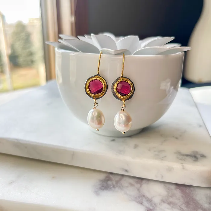 Elisa Ilana Pearl Colored Stone Earrings Earrings Elisa Ilana Pearl Colored Stone Earrings Earrings