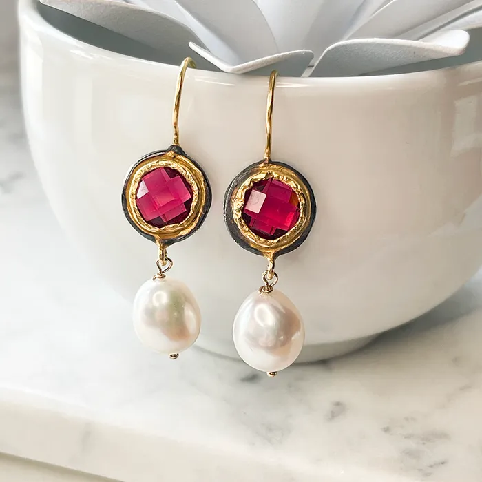 Elisa Ilana Pearl Colored Stone Earrings Earrings Elisa Ilana Pearl Colored Stone Earrings Earrings