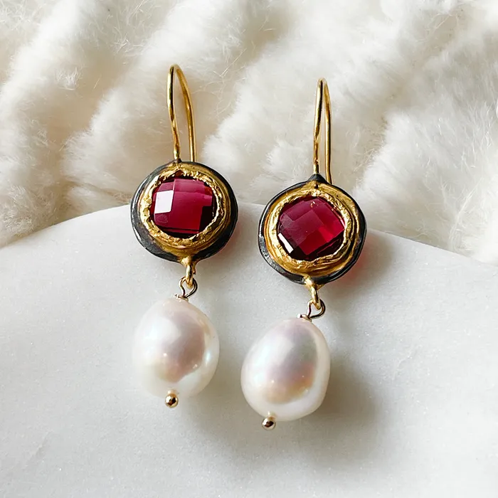 Elisa Ilana Pearl Colored Stone Earrings Earrings Elisa Ilana Pearl Colored Stone Earrings Earrings