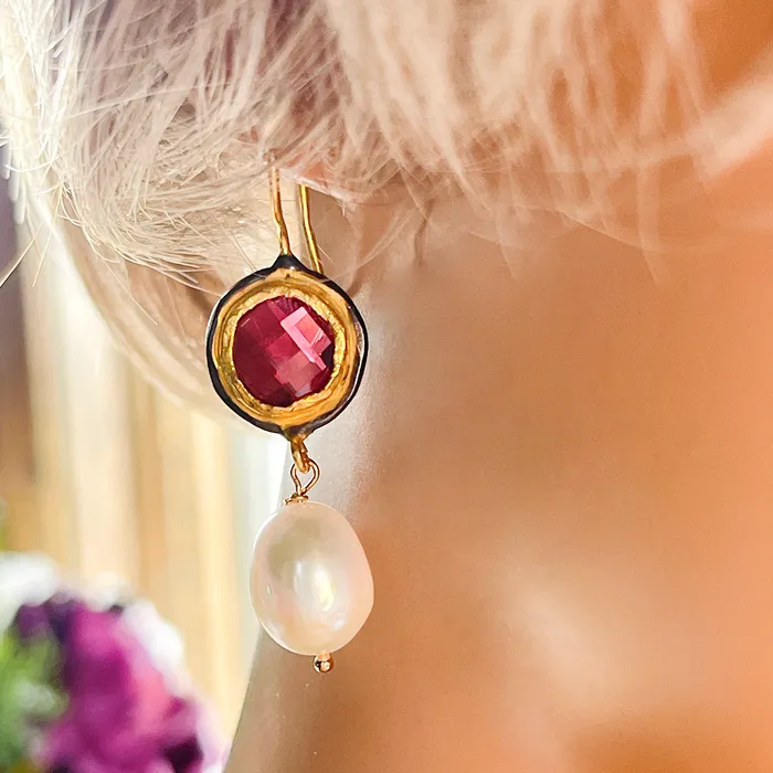Elisa Ilana Pearl Colored Stone Earrings Earrings Elisa Ilana Pearl Colored Stone Earrings Earrings