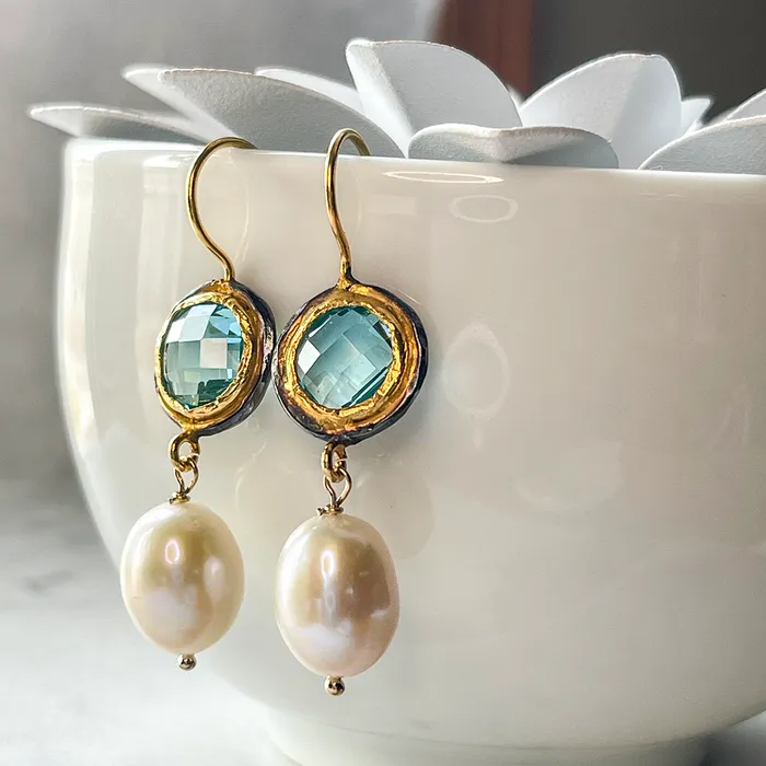 Elisa Ilana Pearl Colored Stone Earrings Earrings Elisa Ilana Pearl Colored Stone Earrings Earrings