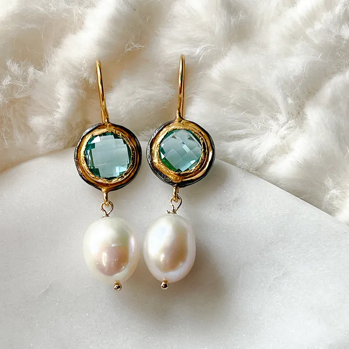 Elisa Ilana Pearl Colored Stone Earrings Earrings Elisa Ilana Pearl Colored Stone Earrings Earrings
