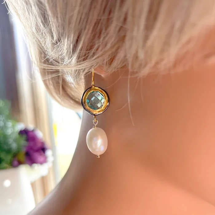 Elisa Ilana Pearl Colored Stone Earrings Earrings Elisa Ilana Pearl Colored Stone Earrings Earrings