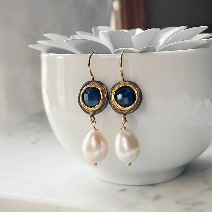 Elisa Ilana Pearl Colored Stone Earrings Earrings Elisa Ilana Pearl Colored Stone Earrings Earrings