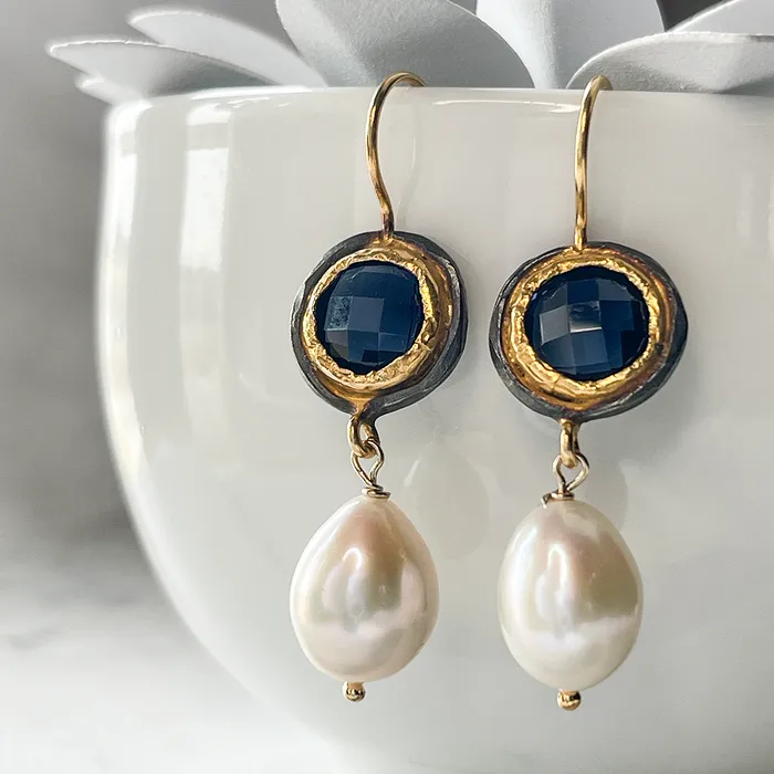 Elisa Ilana Pearl Colored Stone Earrings Earrings Elisa Ilana Pearl Colored Stone Earrings Earrings