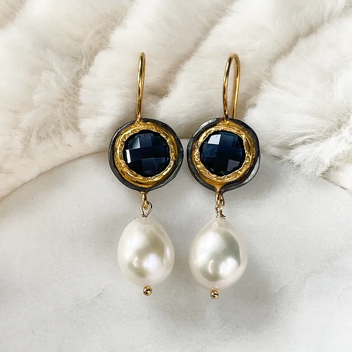 Elisa Ilana Pearl Colored Stone Earrings Earrings Elisa Ilana Pearl Colored Stone Earrings Earrings