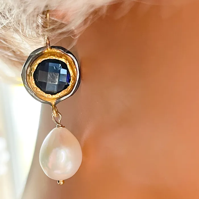 Elisa Ilana Pearl Colored Stone Earrings Earrings Elisa Ilana Pearl Colored Stone Earrings Earrings