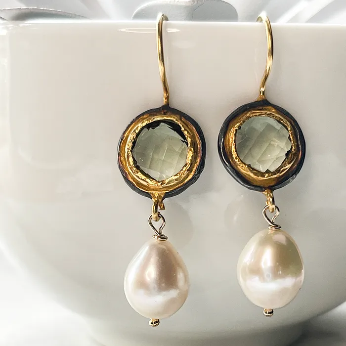 Elisa Ilana Pearl Colored Stone Earrings Earrings Elisa Ilana Pearl Colored Stone Earrings Earrings