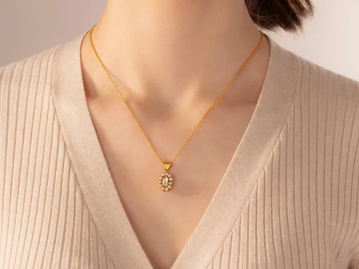 GG GOLD OOAK Necklaces GURHAN Elements Gold Diamond Pendant Necklace 8x4mm Center Oval in Cluster Frame