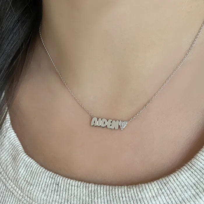 Necklaces Alev Collection Cutout Gold Name Pave Charm Necklace