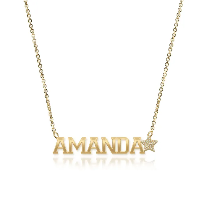 Necklaces Alev Collection Cutout Gold Name Pave Charm Necklace