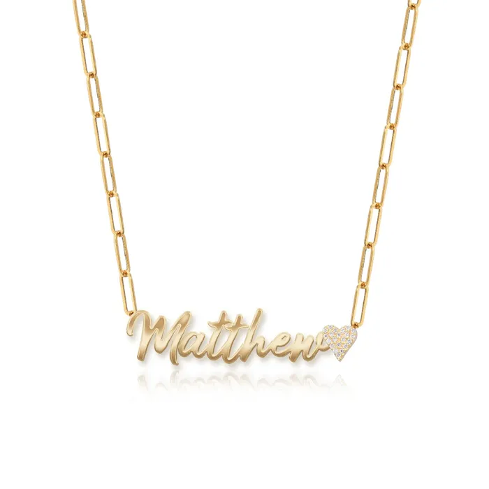 Necklaces Alev Collection Cutout Gold Name Pave Charm Necklace