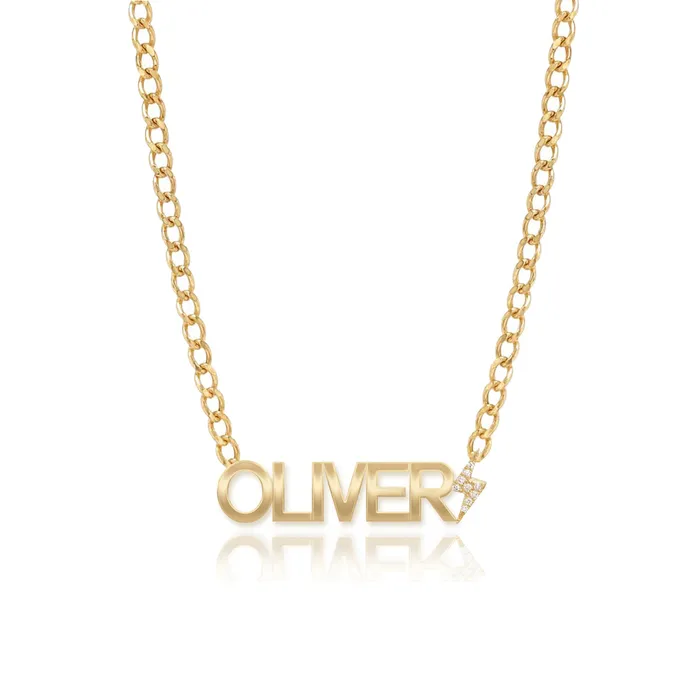 Necklaces Alev Collection Cutout Gold Name Pave Charm Necklace