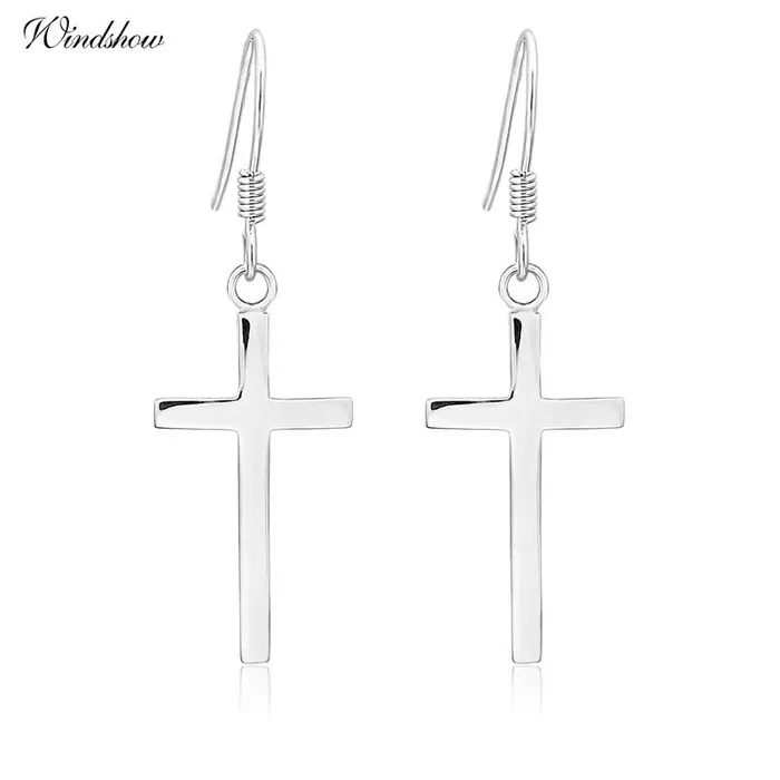 Silver Cross Drop Dangle Hook Earrings sparklingselections Earrings