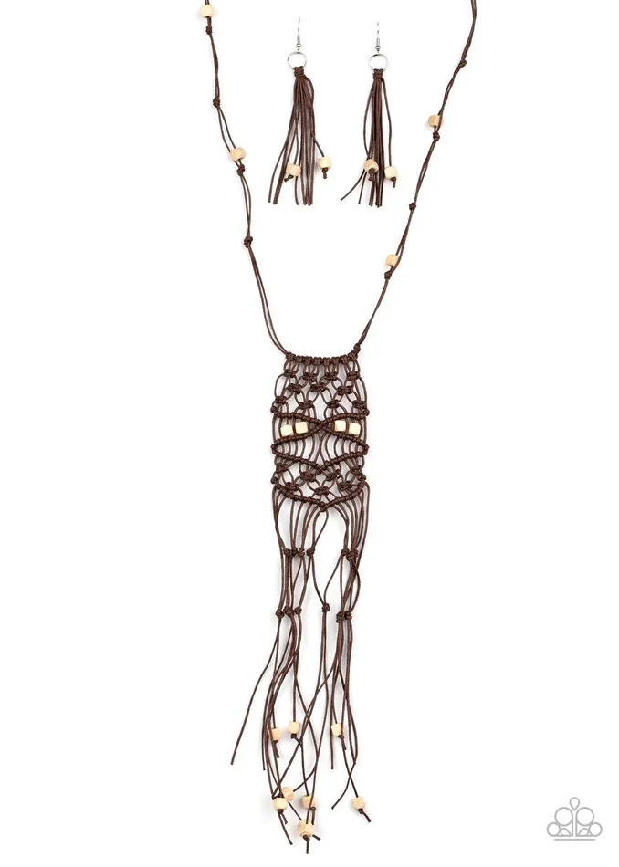 Macrame Majesty Brown Necklace Jewelry by Bretta Paparazzi Accessories Necklaces