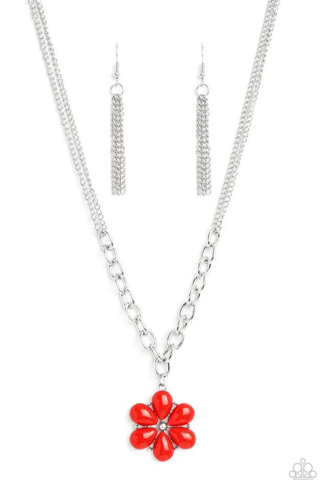 Paparazzi Accessories Necklaces Dazzling Dahlia Red Flower Necklace Jewelry by Bretta