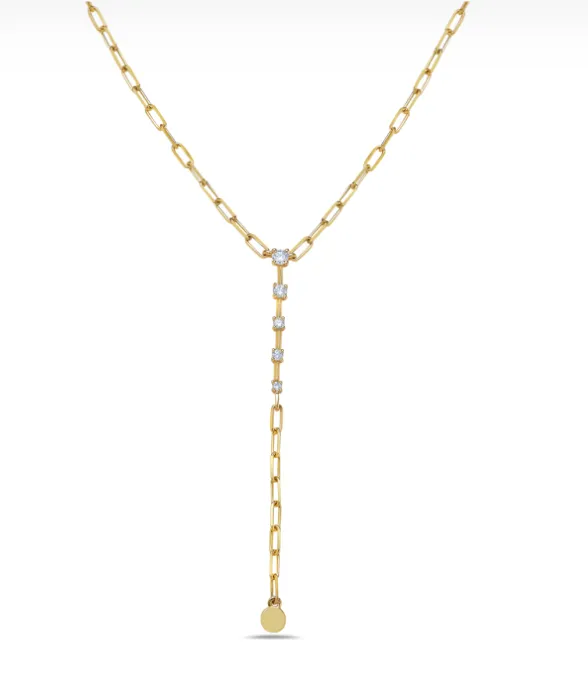 14k Yellow Gold Diamond Lariat Y Necklace I8867 Bassali Necklaces